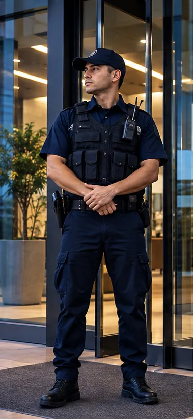 Imagen ilustrativa de un guardia privado en acceso corporativo